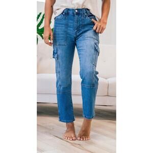 KanCan Estilo Straight Cargo Crop Jeans Medium Wash Utility Pockets 29/11